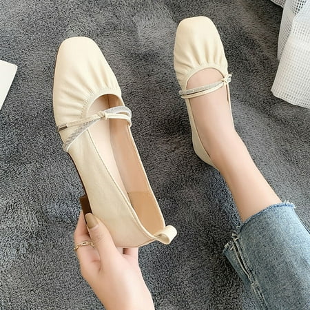 

IEGLY all-match thick-heeled square-toe women s peas shoes fashion non-slip solid color