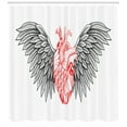 thumbnail image 3 of Angel Wings Shower Curtain, Heart with Wings Anatomy of Love Human Body Gothic Valentines Day Theme, Fabric Bathroom Set with Hooks, 69"WX70"L, Vermilion and Grey, by Ambesonne, 3 of 3