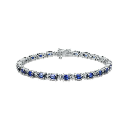 Forever Facets Sterling Silver Created Blue Sapphire and Diamond Accent Tennis Bracelet, Adult Female