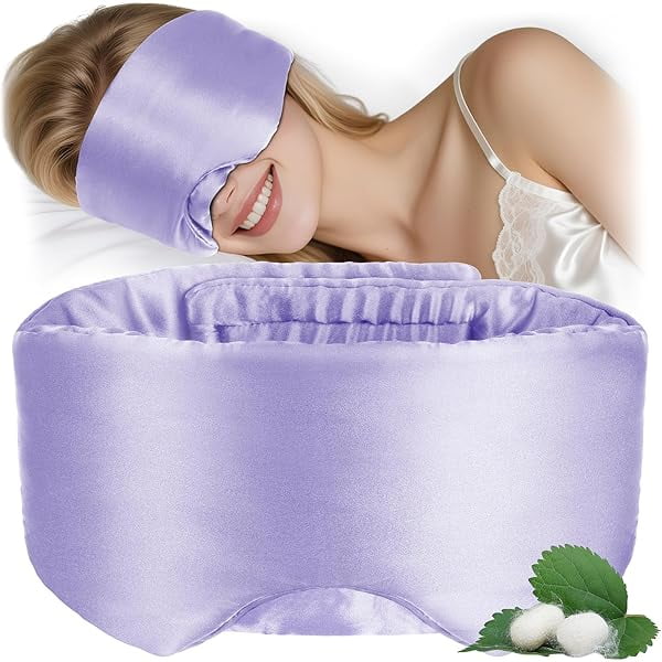 wonima11 MUSICOZY Silk Sleep Mask for Women Men, Ultra-Soft Mulberry Silk Eye Mask with Adjustable Velcro Strap, Breathable Sleep Mask for Total Darkness, Light Purple