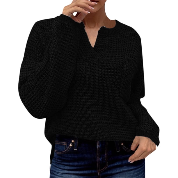 Gibobby Suéter cuello v, Suéter de Mujer, Suéter de Mujer con Cuello en V Transpirable con Estampado de Leopardo para Uso Diario(Negro,XG)