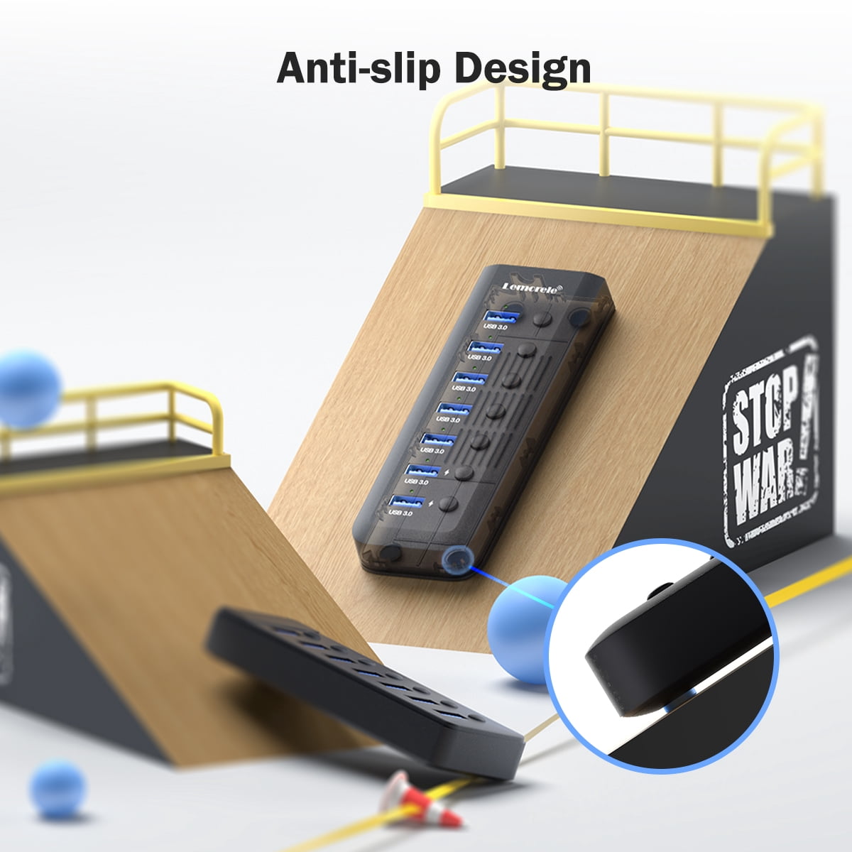 Lemorele 7 Port USB 3.0 Hub Extender with Two Charging Ports for Desktop and Laptop ,with Independent Switch