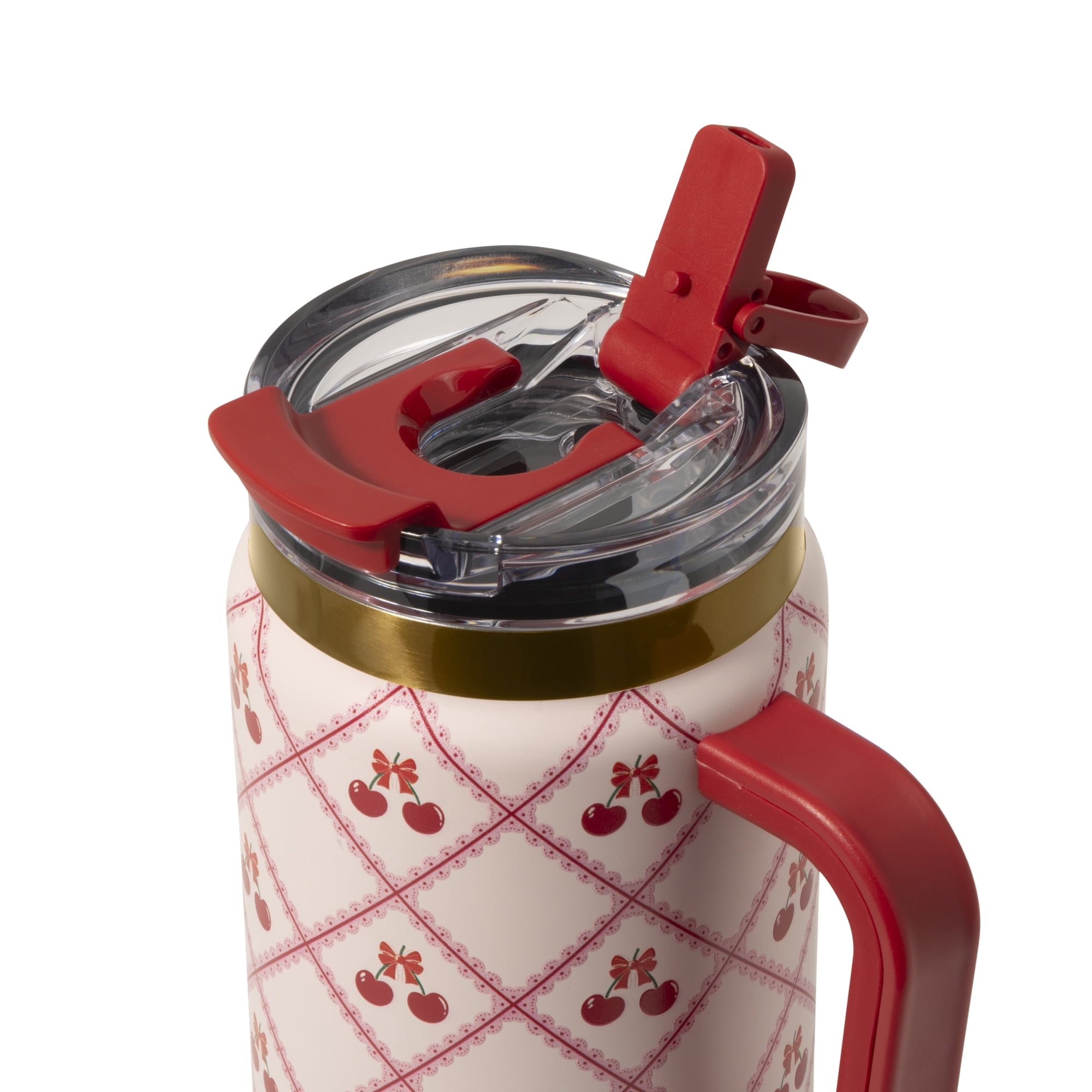 Thyme & Table Luna 32 oz Stainless Steel Tumbler with Handle and Dual Straw Lid, Lace