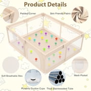 Extra Large Baby Playpen for Toddlers, 79x71 inch Safety Play Pen, Portable Playard with Zipper Door for Indoor Outdoor, Apricot
