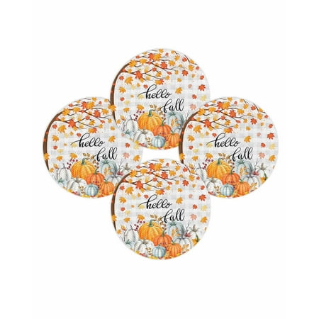 Fall Round Placemats Set of 4 Autumn Maple Leaves Place Mats Thanksgiving Woven Placemat Orange Pumpkin Hello Fall Plaid Circle Braided Table Mat for Kitchen Dining Table Party Home Decor 15 Inch