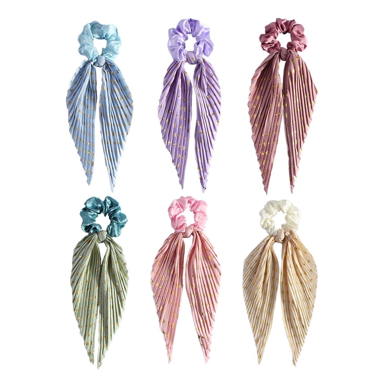 DUAIU 6-Pack Bow Hair Scrunchies - Glitter Satin Ribbon Hair  display picture 1