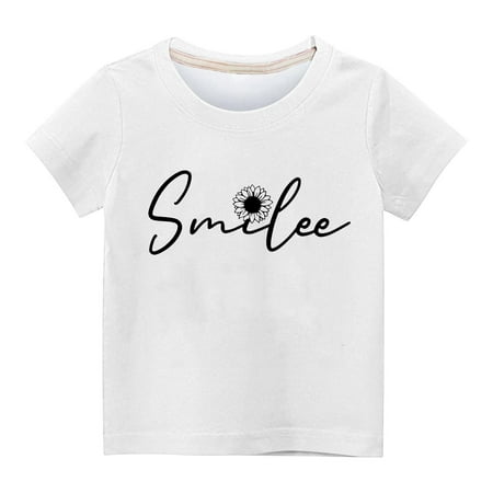 

LNWUY Boys and Girls with Graphic Print Casual Short-Sleeved Shirt Comfy Breathable Short-Sleeved Round Neck Shirt White 3 Years