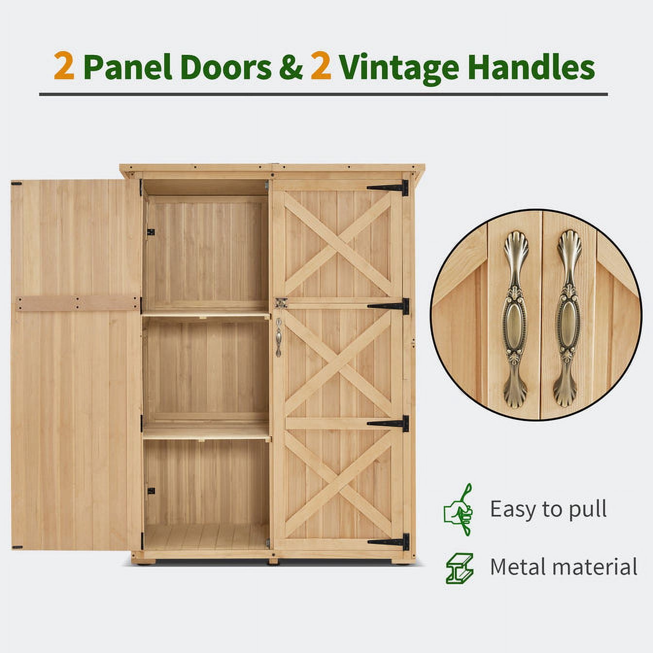Macrout Outdoor Storage Cabinet, Wooden Storage Tool Shed with Lock for Patio Yard Lawn,Large