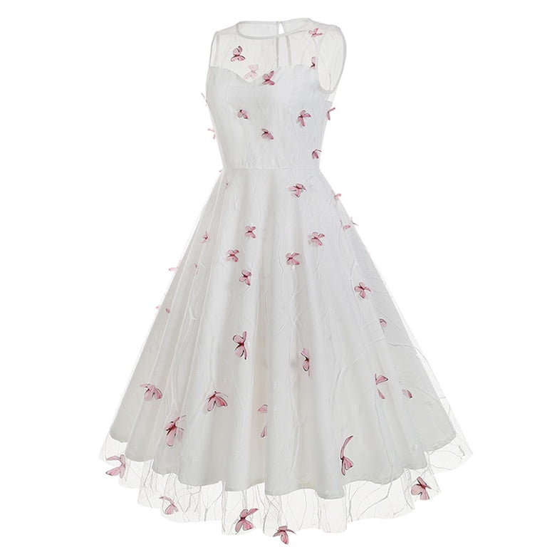DailyTrove Women's Sleeveless Embroidered Fit-Flare Dress, Floral Detail,  Spring Garden & Event Wear, Feminine Fit - Walmart.com
