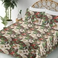 thumbnail image 3 of Ambesonne Nature Fitted & Flat Sheet with Sham 3 Pcs Set, Flowers Berries Birds Print, Twin XL, Dark Coral Reseda Green, 3 of 5