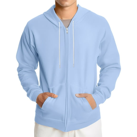 QHRMKOG Mens Sweatshirt Zip Up Long Sleeve Big and Tall Hoodie Winter Light Loose Fit Cotton Drawstring Oversize Sweatshirt Strong with Pocket Jackets Sky Blue 2XL-Large