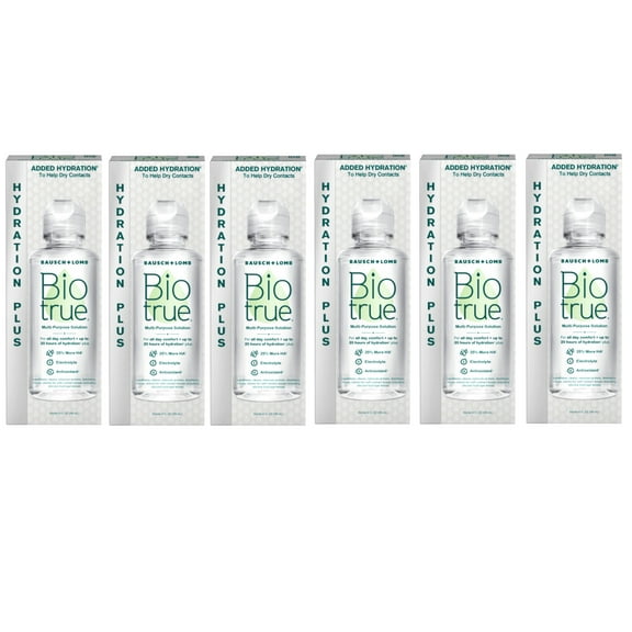 Biotrue Hydration Plus Contact Lens Solution, Multi-Purpose Solution for Soft Contact Lenses, 4 FL OZ - 6 Pack