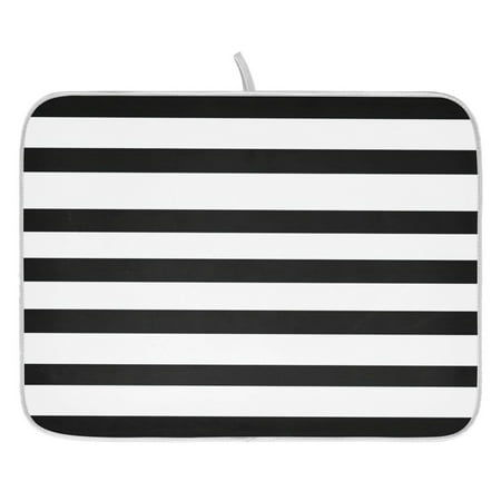

Minimalist Black and White Stripe Dish Drying Mat for Kitchen Quick Drying Absorbent Soft Durable 16 x 18