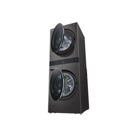 LG - 4.5 Cu. Ft. HE Smart Front Load Washer and 7.4 Cu. Ft. Gas Dryer WashTower with Steam and Built-In Intelligence - Black Steel