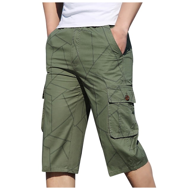 Cargo Shorts for Men Straight Leg Print Sports Overalls Casual Loose Stretch Jogging Workout Pants with Pockets