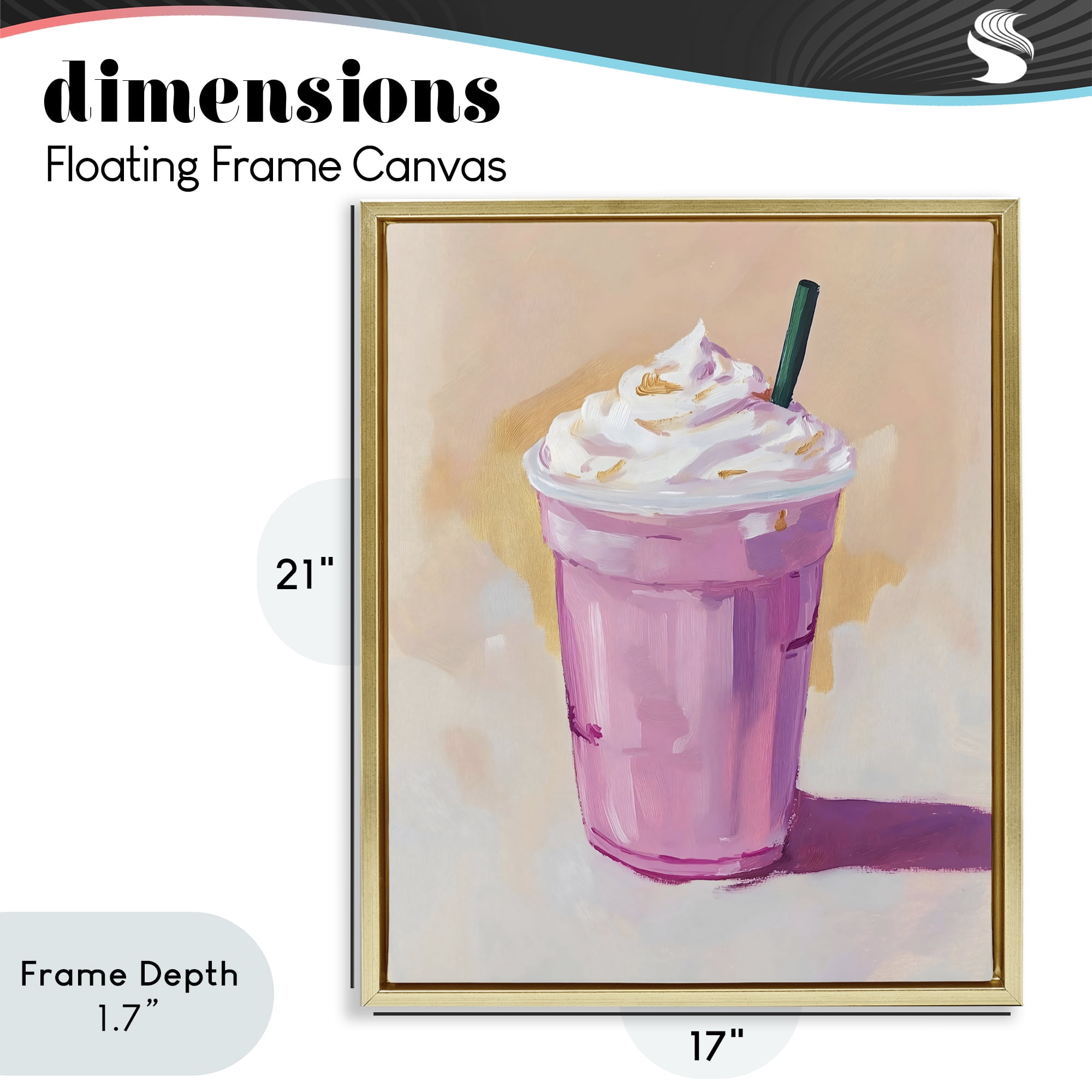 Stupell Industries Pink Strawberry Shake Gold Framed Floater Canvas Wall Art, design by The Prints Vibe