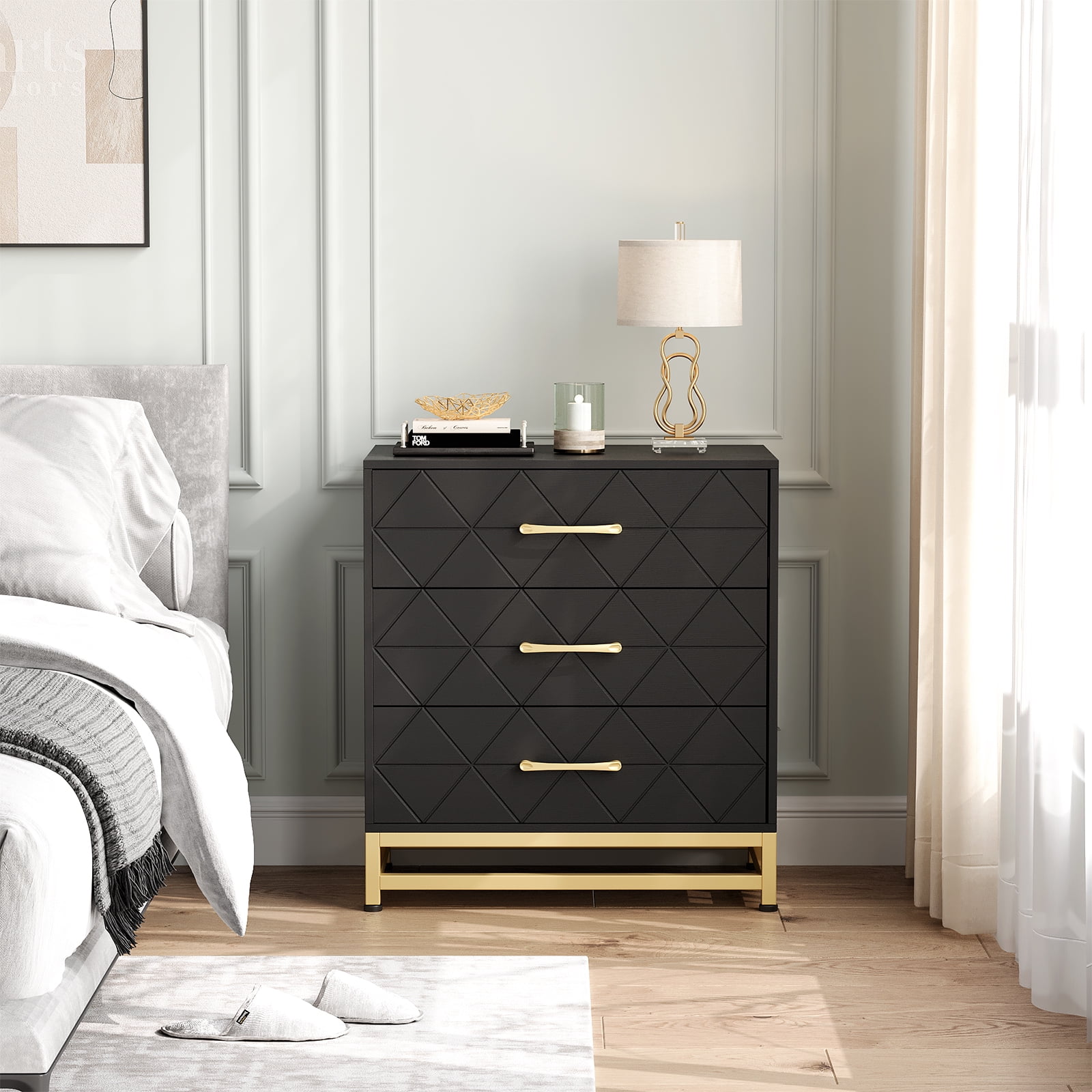 M optimized 3 Drawer Dresser for Bedroom, Modern Wood Dressers Chest of Drawers with Storage, Nightstand with Metal Handles