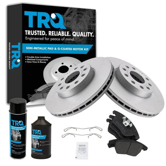 TRQ Front Metallic Brake Pad & Coated Rotor Kit w/Fluids for A3 VW Jetta Golf BKA24264 Fits select: 2012-2017 VOLKSWAGEN BEETLE, 2006-2009 VOLKSWAGEN RABBIT