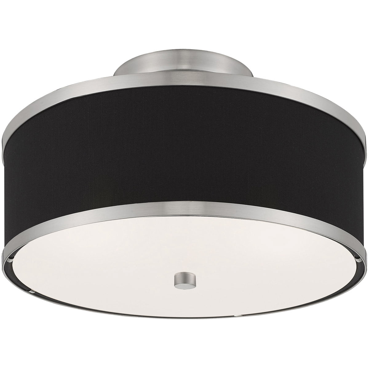2 Light Brushed Nickel Ceiling Light fixture with Hand Crafted Black Fabric Hardback Shade