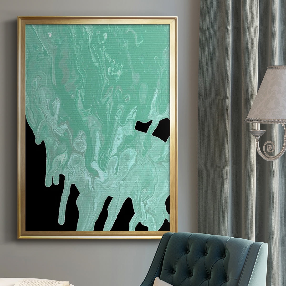 Teal Cascade I Premium Framed Print, in Gold, Black, or Silver - Ready to Hang