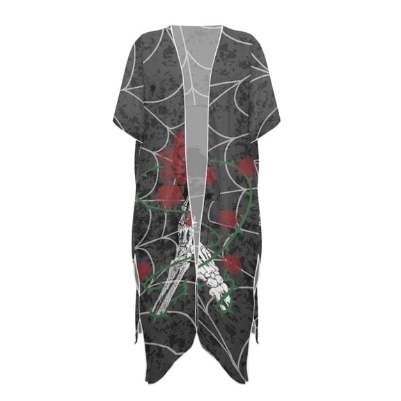 HELLHERO Long Bathing Suit Cover Up for Summer High Quality Fabrics Lightweight Long Kimono Swimsuit Cover Up Skull Hands Roses