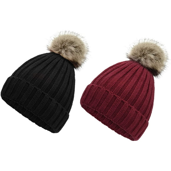 NETSENGBeanie Hat for Women Pom Pom Beanie Winter Hats for Women Cuffed Cap Slouchy Beanie Red Beanie Knit Hat Fisherman