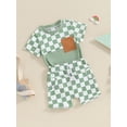 thumbnail image 3 of Bslissey Toddler Baby Boy Summer Clothes Checkerboard Print Short Sleeve T-Shirt + Elastic Waist Shorts 2Pcs Casual Outfits Infant Short Pants Set 6M 12M 18M 24M 3T 4T, 3 of 9