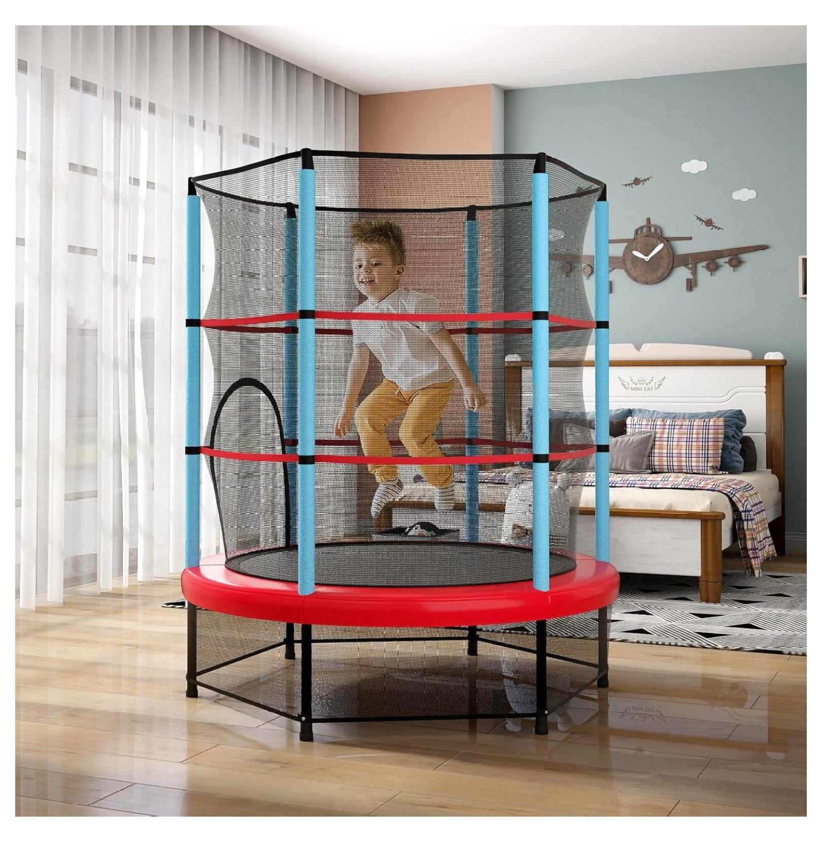 XYX Trampoline for , 55” Toddler Trampoline with All Round Enclosure Net, Safety Pad & Large Access, Indoor/Outdoor Mini Rebounder for Backyard Apartment