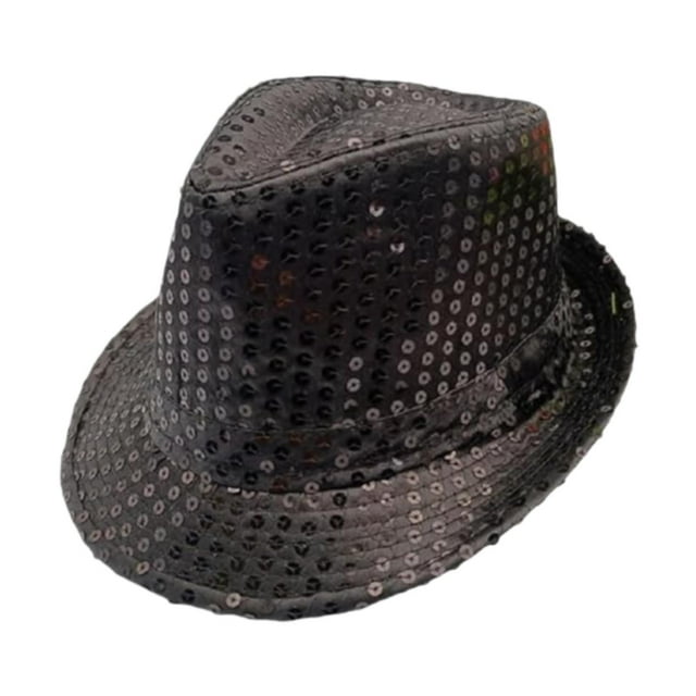 Sombreros de sol creativos Fedora con lentejuelas para viajes, juegos de rol, presentaciones en escenario al libre Negro