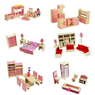 Wooden Dollhouse with Turntable and 35-Piece Furniture Set