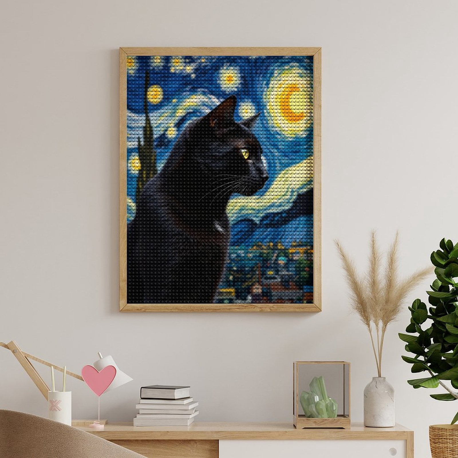 Diamond Art Kits for Adults, Starry Night Black Cat 5D Diamond Painting Kits for Adults Beginners, DIY Full Drill Diamond Painting, Gem Art and Crafts 12x16