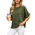 thumbnail image 2 of FDGIU 2026 Summer Women's Round Neck Crochet Lace Knit Top, Short Sleeve Ruffle Cuff Casual Sweater Blouse, 2 of 7
