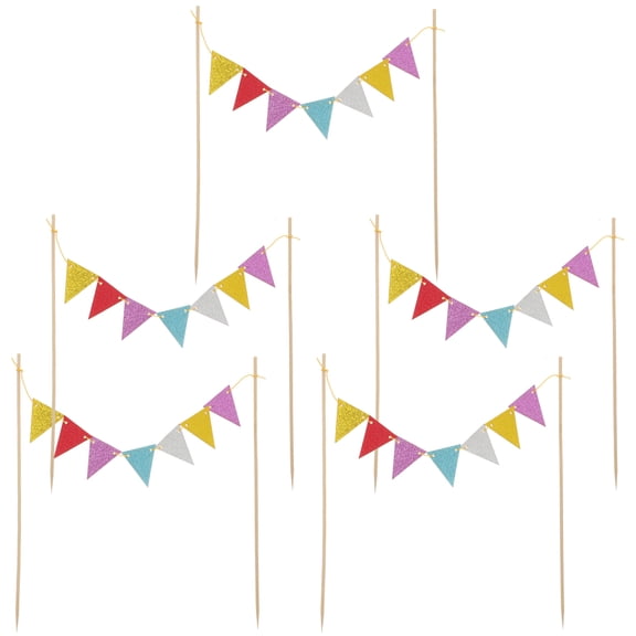 5pcs Birthday Cake Flag Toothpicks Cupcake Picks Fruit Picks Fondant Banner Topper Party Decorations with Triangle Paper Cups