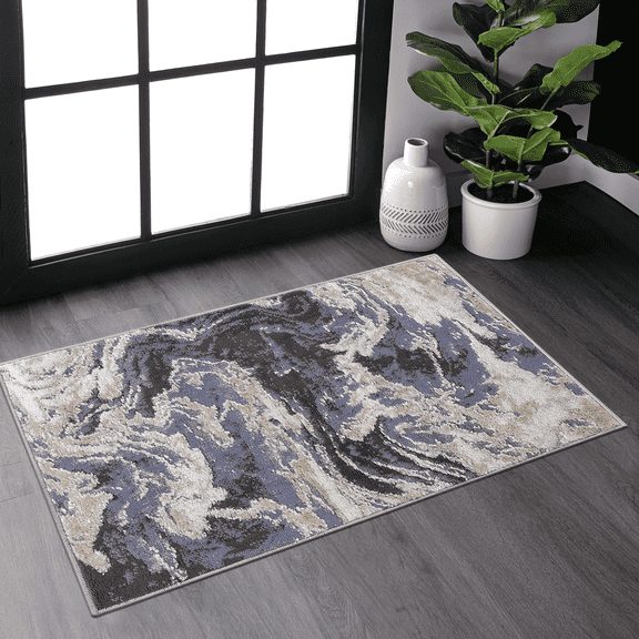 Naar Payas 2X3 Area Rug, Blue/Abstract Power Loom Crafted Area Rugs for Indoor Living Room, Bedroom, and Dining Room