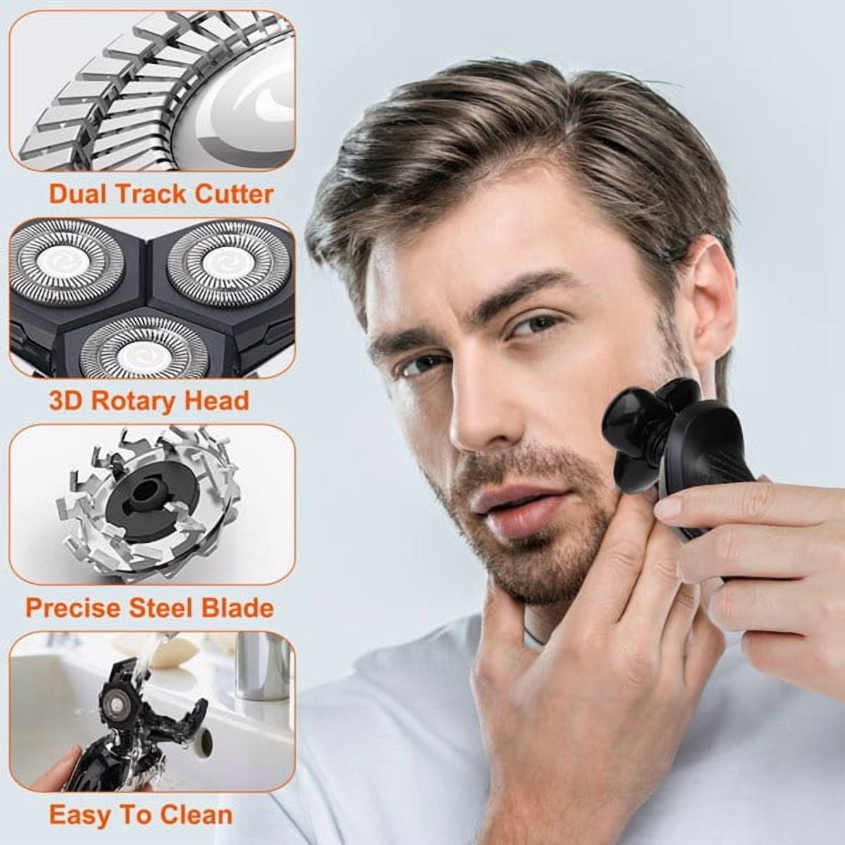 5 in 1 Men's Grooming Kit w/ 3D Rotary Shaver, Nose Trimmer, Facial Brush, Precision Trimmer & Sponge - Black, IPX6 Waterproof, USB Rechargeable, Travel Ready