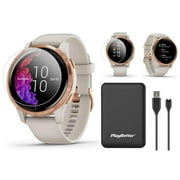 Garmin Venu (Light Sand/Rose Gold) Fitness GPS Smartwatch Power Bundle | +PlayBetter 2200mAh Portable Charger & PlayBetter HD Screen Protector Film (4-Pack)
