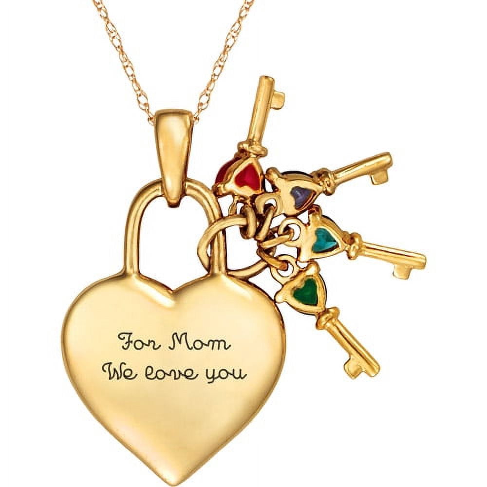 Personalized Family Jewelry Birthstone Keys to Her Heart Pendant available in Sterling Silver, Gold and White Gold