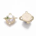 thumbnail image 3 of Brass Cubic Zirconia Charms Nickel Free with Enamel and ABS Plastic Imitation Pearl Planet and Plane Real 18K Gold Plated 13.5x14x7mm Hole: 1mm, 3 of 3