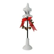 12" White and Red Snowfall Valley LED Lighted Lamp Post with Red Bow Christmas Decoration