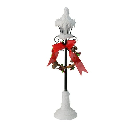 12" White and Red Snowfall Valley LED Lighted Lamp Post with Red Bow Christmas Decoration