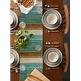 thumbnail image 2 of ERUNPONLY Retro Teal Green Brown Table Runner - 72 Inch Long Farmhouse Wooden Art Retro Cotton and Linen Blended Dress Scarves Farmhouse Table Runner for Kitchen Dining, Coffee Table, 16"x72", 2 of 8