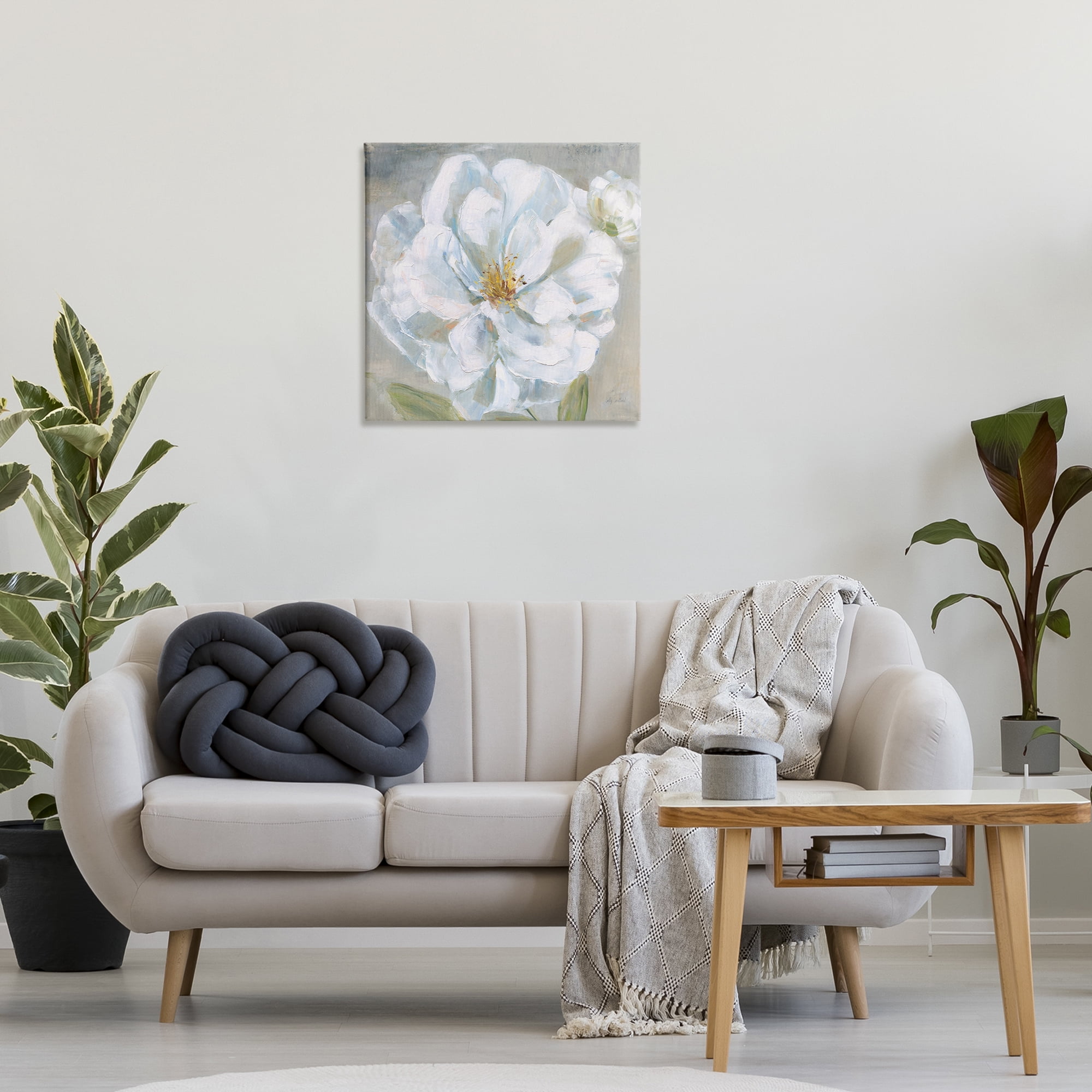 Stupell Industries Curling White Flower Petals Plants & Flowers Painting Wrapped Canvas Art Print Wall Art, 24 x 24
