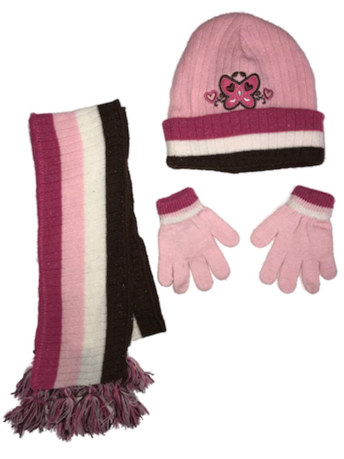 NEW Girls Beanie Hat Gloves 2 Pc Set Acrylic Knit Cap Blue Pink Cat #Fabulous 