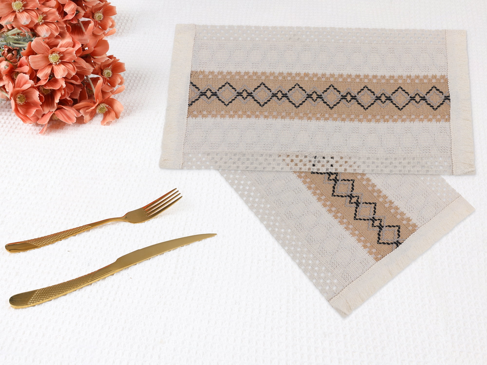 Unique Bargains Set of 4 Farmhouse Placemats for Dining Table Decor White-Brown-Black