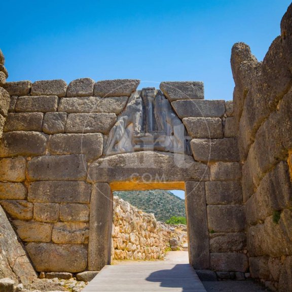 Mycenae, Argolis, Peloponnese, Greece The Lion Gate, dating from the 13th century BC, set into, Scenic Unframed Photographic Print Wall Art Sold by Art.Com