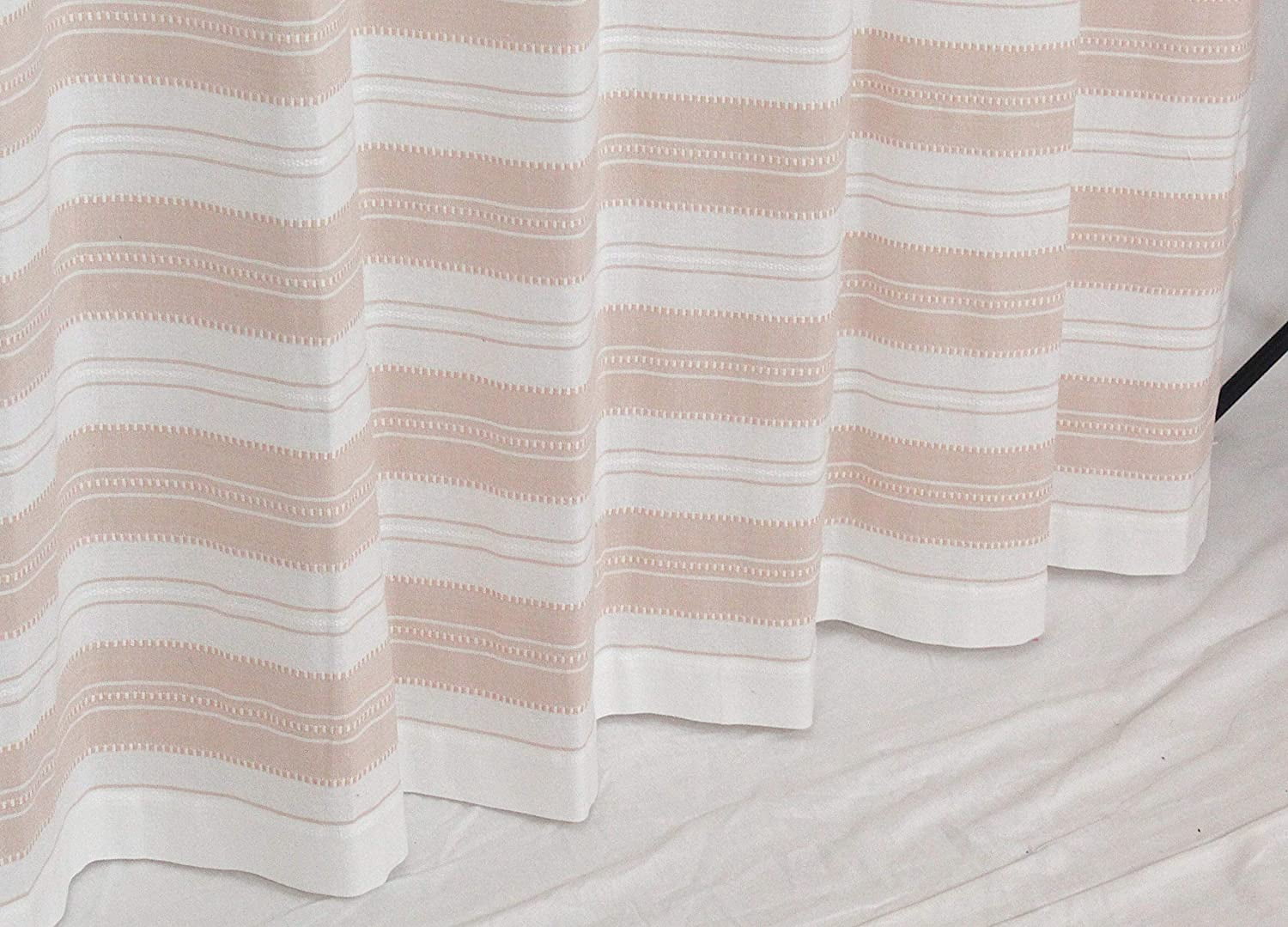 Serafina Home Light Pink White Fabric Shower Curtain: Cotton Rich Striped with Detailed Decorative Weave