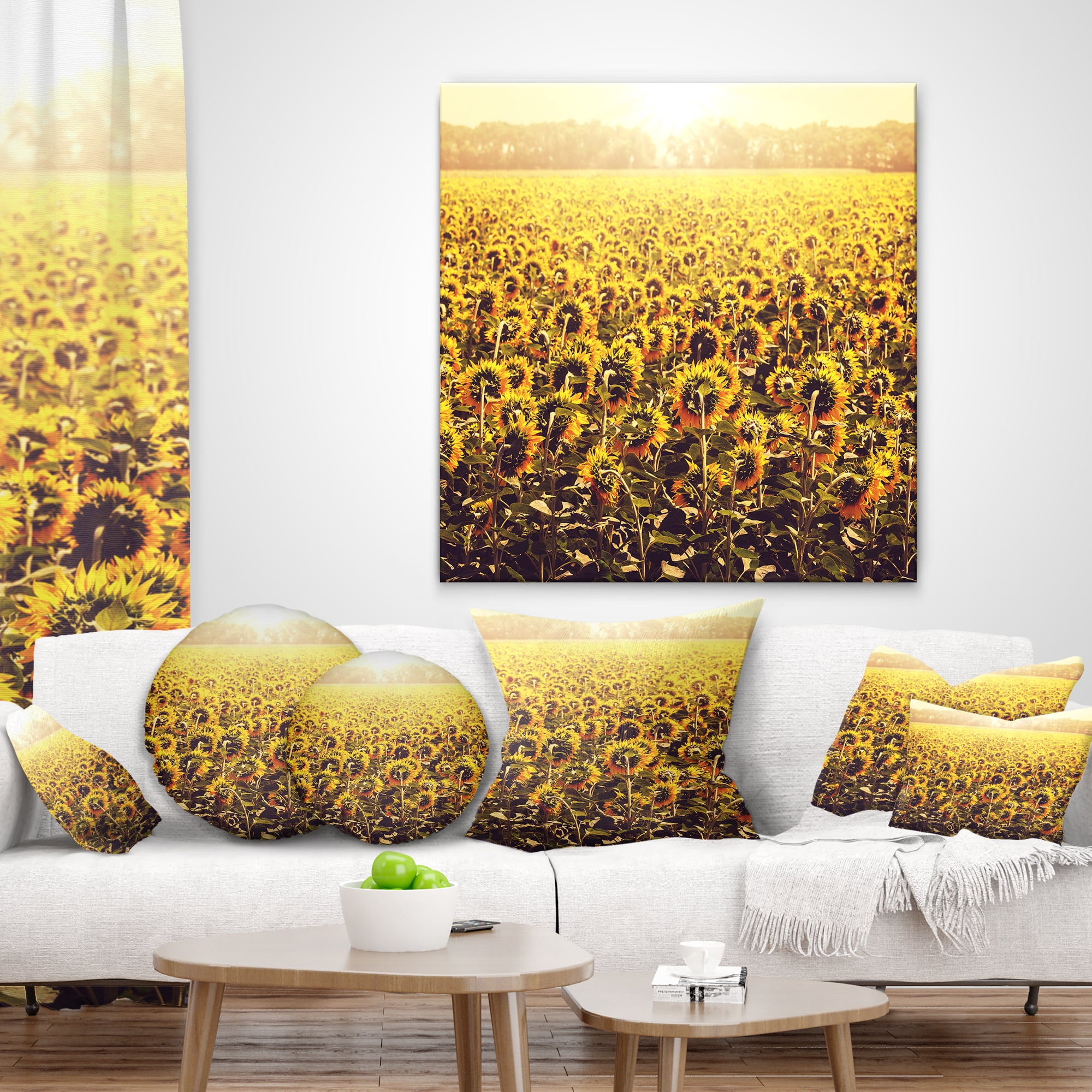 Designart Blooming Sunflowers At Sunset - Landscape Printed Throw Pillow - 12x20