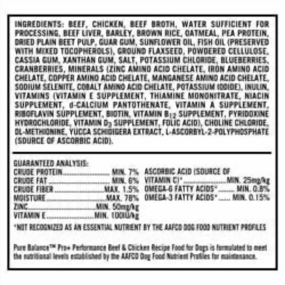(4 pack) Pure Balance Pro+ Performance Beef & Chicken Recipe Wet Dog Food, 12.5 oz Cans, 6 Pack