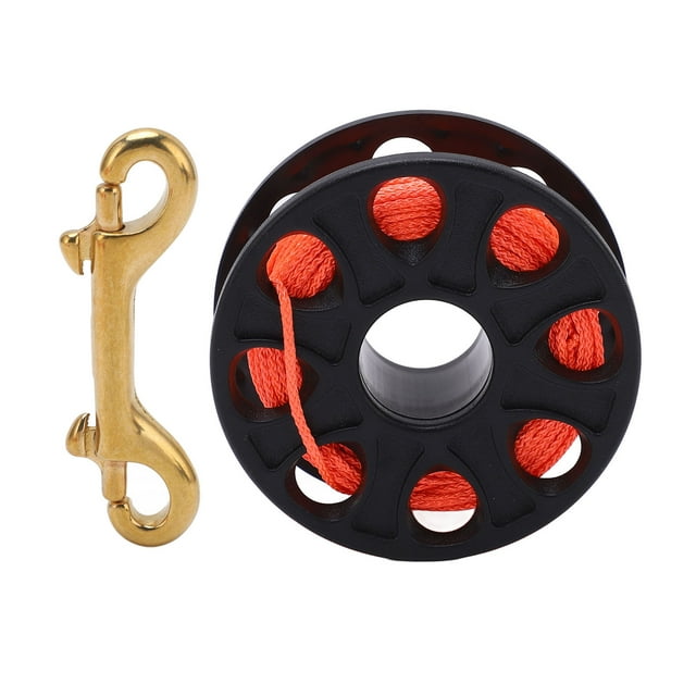 SCUBA DIVING REEL LIGHTWEIGHT PLASTIC DOUBLE ENDED BOLT SNAP CLIP FLUORESCENT ORANGE WIRE 30M FOR DIVERS