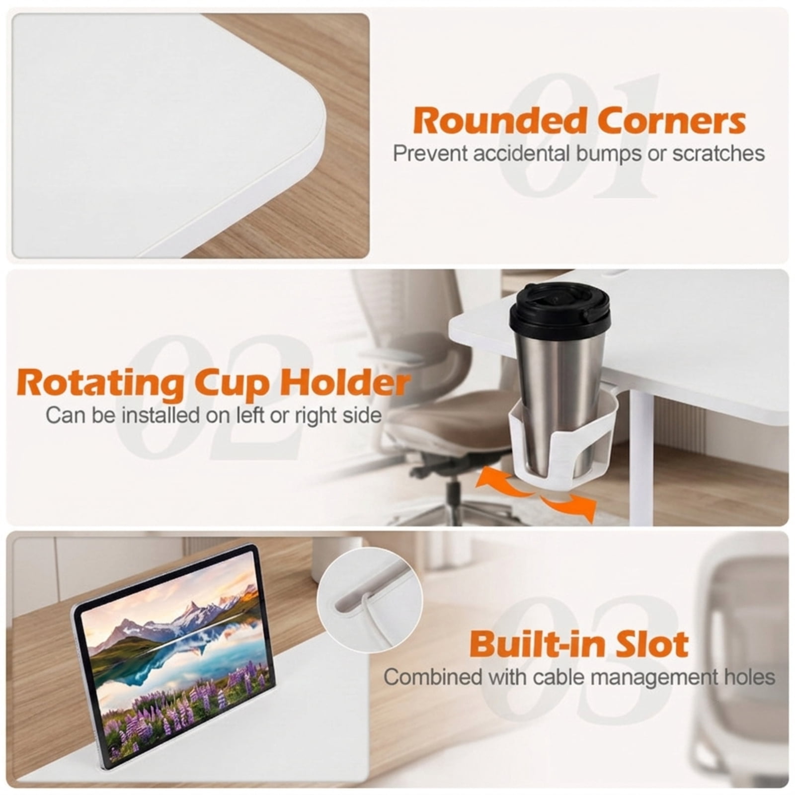 Furnibear Mobile Standing Desk and Height Adjustable Rolling Laptop Desk with Cup Holder Storage Basket and Locking Casters for Small Spaces, White